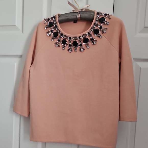 Ann Taylor Sweaters - Ann Taylor Pink Embellished Crew Neck Sweater